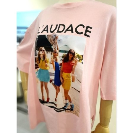 빈티지 프린팅 반팔 티셔츠 핑크