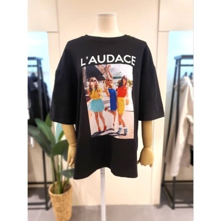 빈티지 프린팅 반팔 티셔츠 핑크