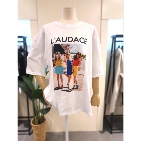 빈티지 프린팅 반팔 티셔츠 핑크