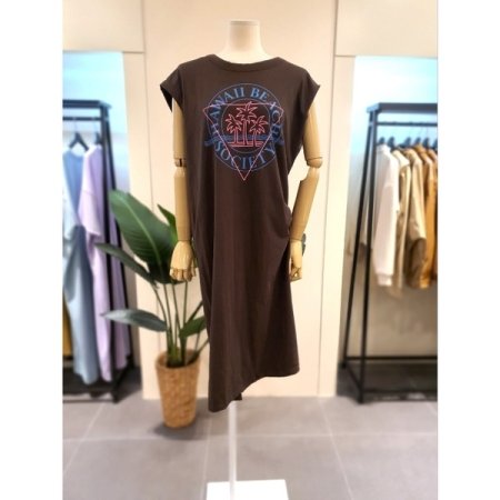 야자수 프린트 민소매 원피스 브라운