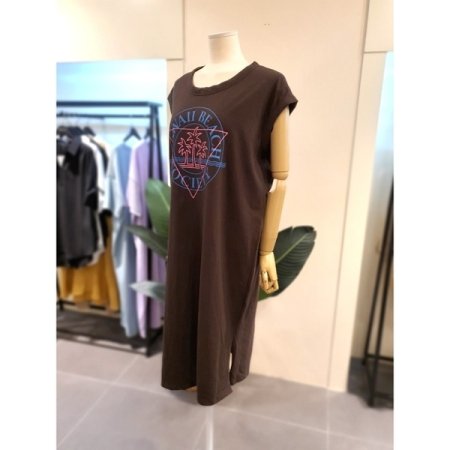 야자수 프린트 민소매 원피스 브라운