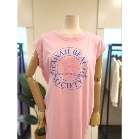 야자수 프린트 민소매 원피스 핑크