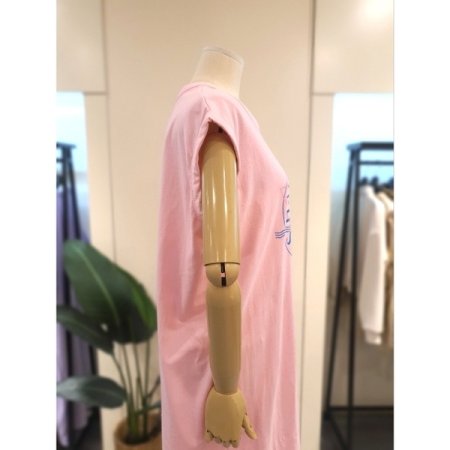 야자수 프린트 민소매 원피스 핑크