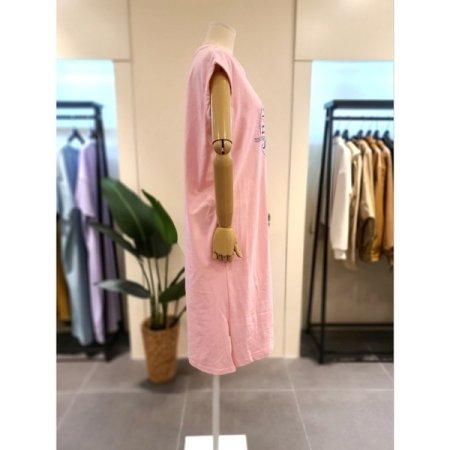 야자수 프린트 민소매 원피스 핑크