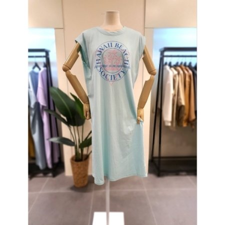 야자수 프린트 민소매 원피스 민트