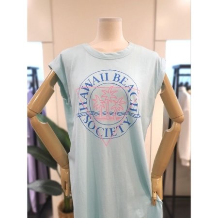 야자수 프린트 민소매 원피스 민트