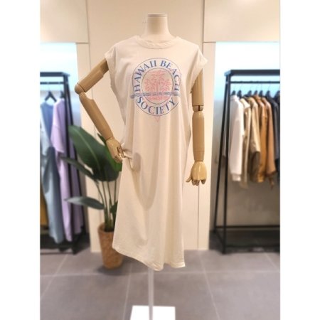 야자수 프린트 민소매 원피스 민트