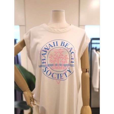 야자수 프린트 민소매 원피스 크림