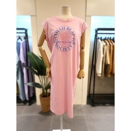 야자수 프린트 민소매 원피스 크림