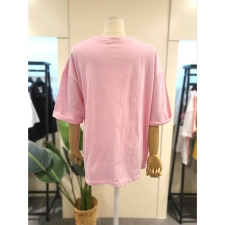 베스티 루즈핏 롤업 소매 티셔츠 핑크