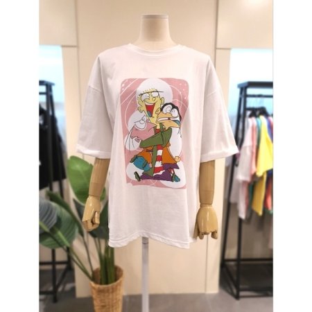 베스티 루즈핏 롤업 소매 티셔츠 핑크