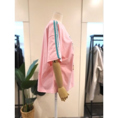 빈티지 프린팅 트랙 반팔 티셔츠 핑크