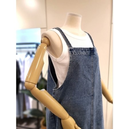 더블 스트랩 데님 롱 원피스