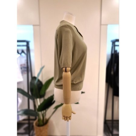 v넥 카라 반팔 니트 카키