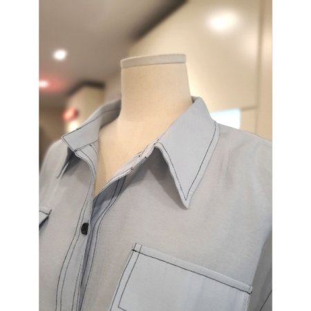 스티치 카라 롤업 반팔 블라우스 SB