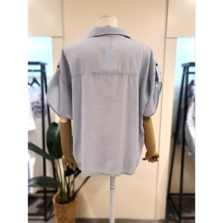 스티치 카라 롤업 반팔 블라우스 SB