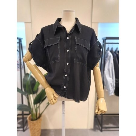 스티치 카라 롤업 반팔 블라우스 SB