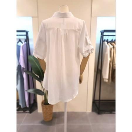 자수 카라 반팔 블라우스 아이보리