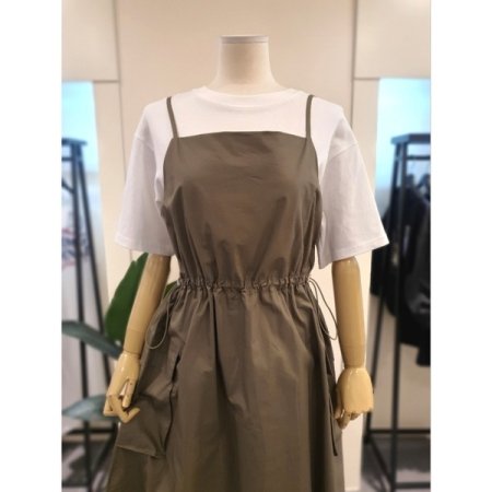 투포켓 스트링 레이어드 원피스 카키
