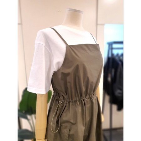 투포켓 스트링 레이어드 원피스 카키