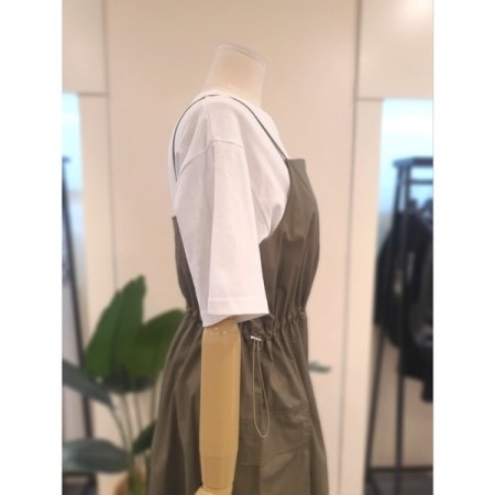 투포켓 스트링 레이어드 원피스 카키