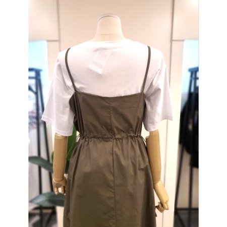 투포켓 스트링 레이어드 원피스 카키