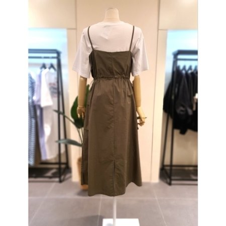 투포켓 스트링 레이어드 원피스 카키