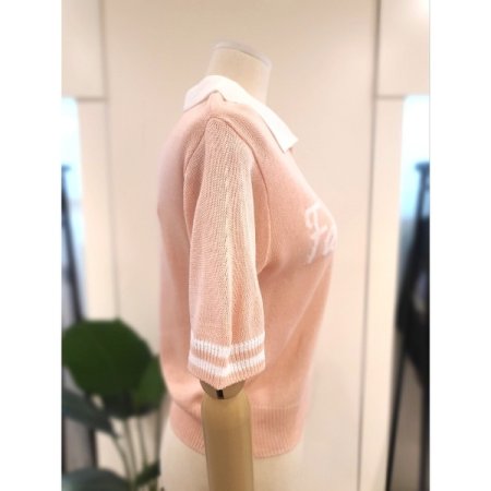 오픈 카라 배색 니트 핑크