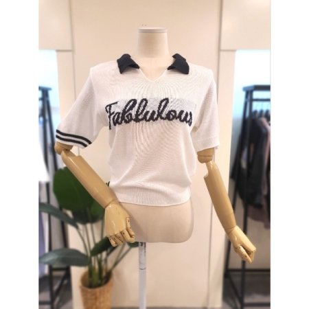 오픈 카라 배색 니트 블랙