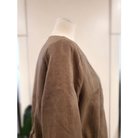 린넨 7부 노카라 집업 자켓 BR