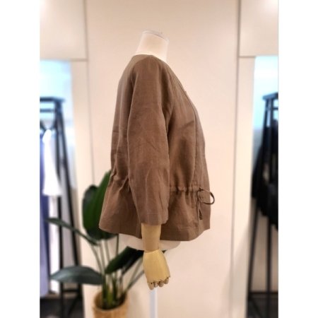 린넨 7부 노카라 집업 자켓 BR