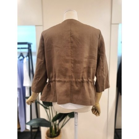 린넨 7부 노카라 집업 자켓 BR