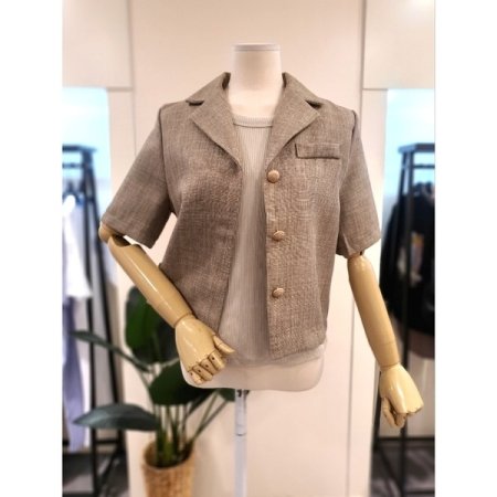 코튼 쓰리 버튼 반팔 숏 자켓 브라운