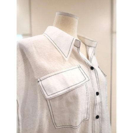 스티치 카라 롤업 반팔 블라우스 IV