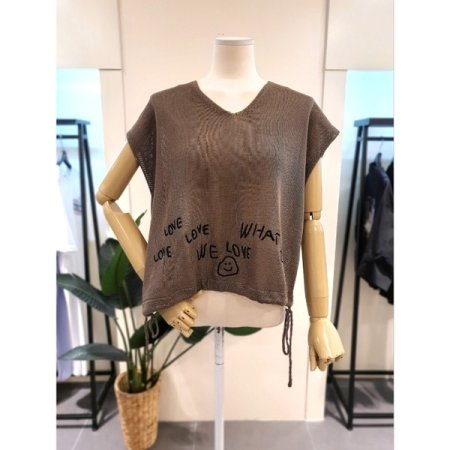 스마일 스트링 트임 니트 베스트 BR