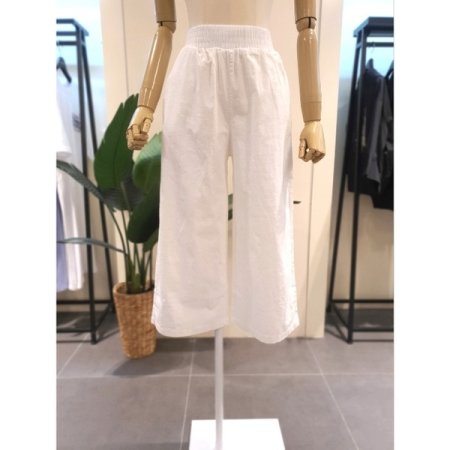 와이드 린넨 밴딩 7부 팬츠 아이보리
