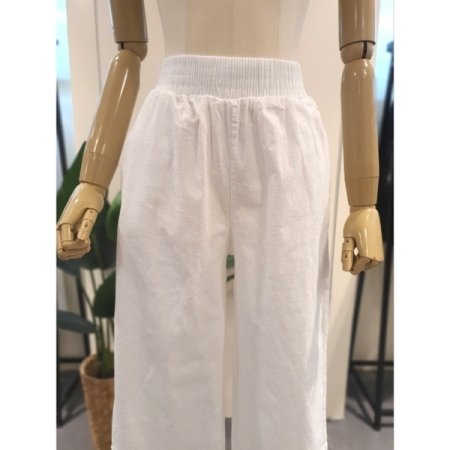 와이드 린넨 밴딩 7부 팬츠 아이보리