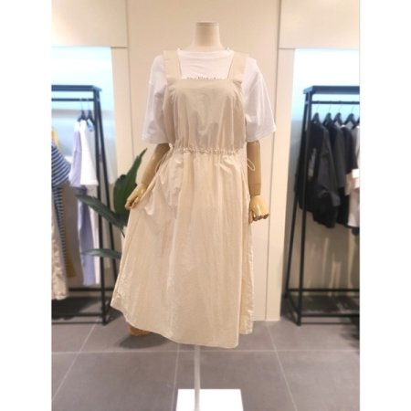 스트링 레이어드 멜빵 원피스 아이보리