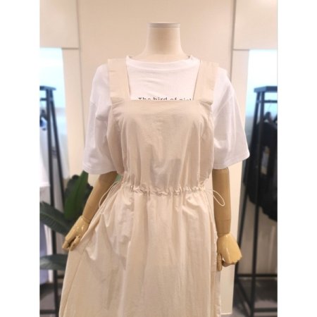 스트링 레이어드 멜빵 원피스 아이보리