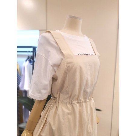 스트링 레이어드 멜빵 원피스 아이보리