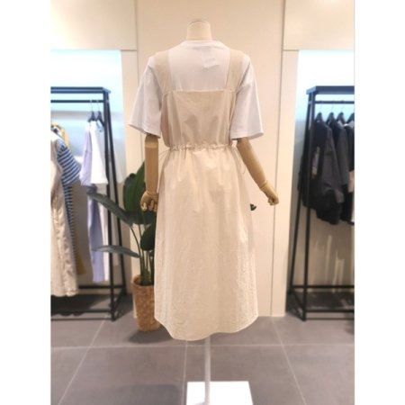 스트링 레이어드 멜빵 원피스 아이보리