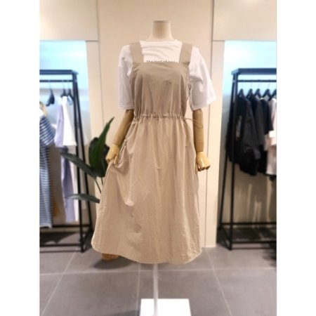 스트링 레이어드 멜빵 원피스 아이보리