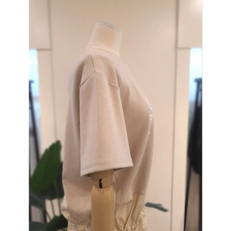 배색 밑단 스트링 반팔 티셔츠 베이지