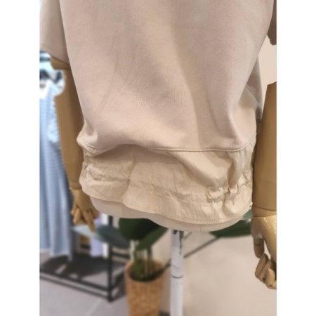 배색 밑단 스트링 반팔 티셔츠 베이지