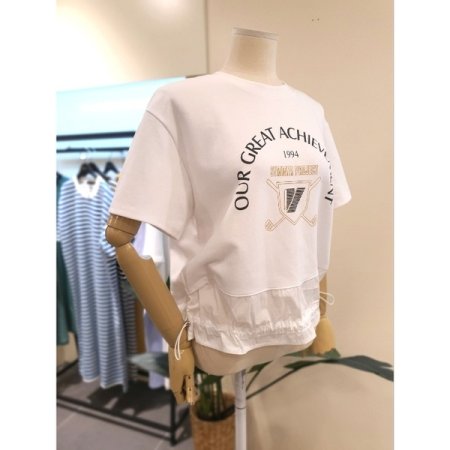 배색 밑단 스트링 반팔 티셔츠 IV