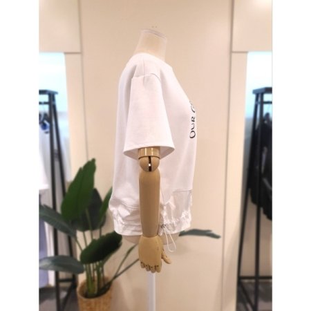 배색 밑단 스트링 반팔 티셔츠 IV