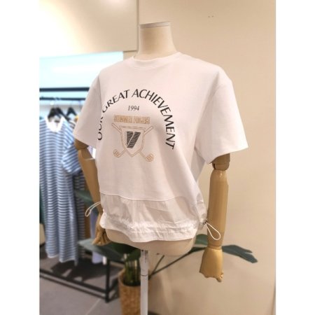 배색 밑단 스트링 반팔 티셔츠 IV