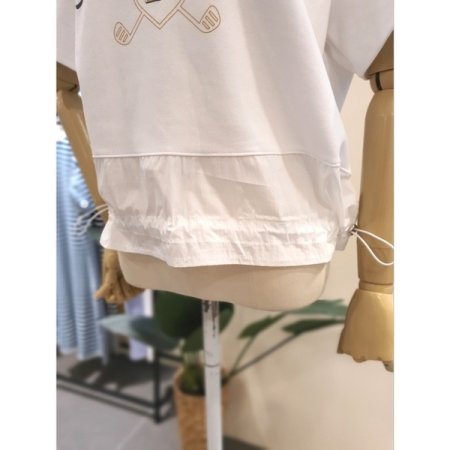 배색 밑단 스트링 반팔 티셔츠 IV