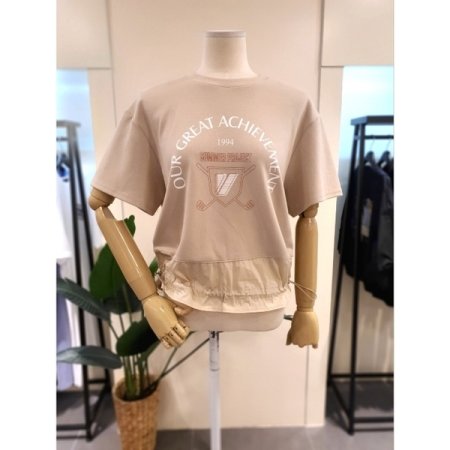 배색 밑단 스트링 반팔 티셔츠 IV