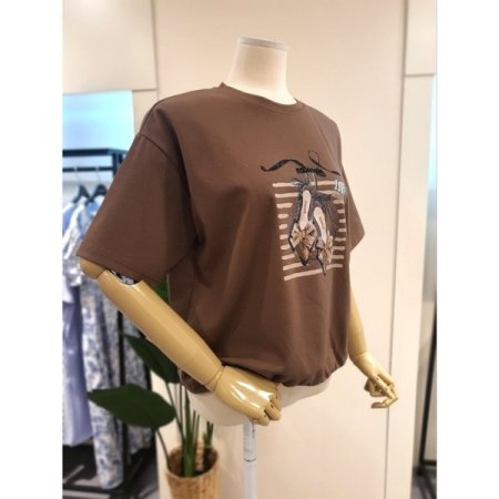 호피 슈즈 스트링 반팔 티셔츠 브라운